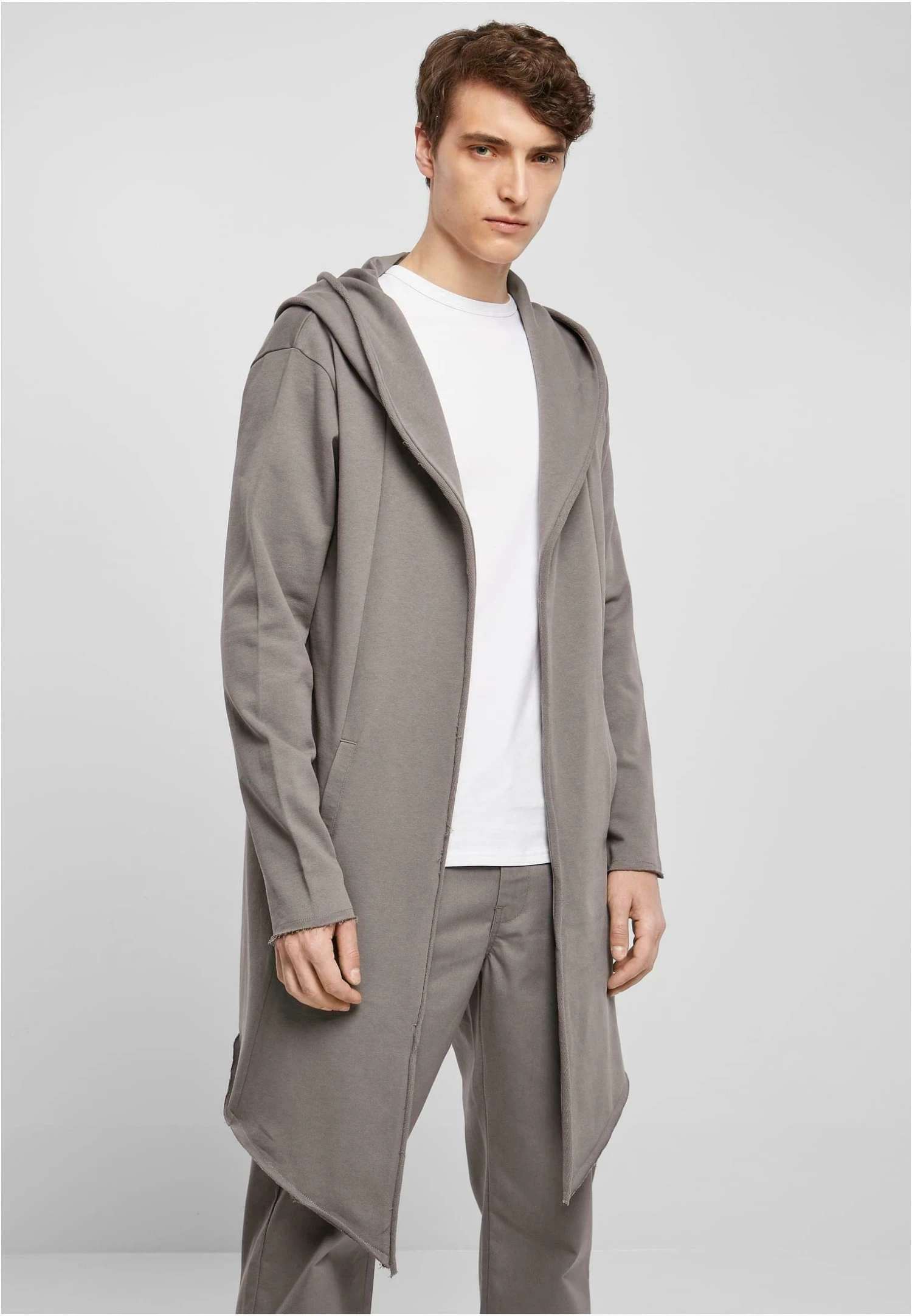 URBAN CLASSICS Long Hooded Open Edge Cardigan - Vest - Grey 3 URBAN CLASSICS Long Hooded Open Edge Cardigan - Vest - Grey