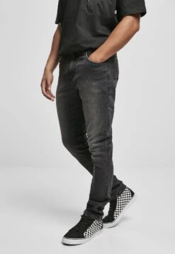 URBAN CLASSICS Zip - Slim Fit Jeans - Real Black Washed