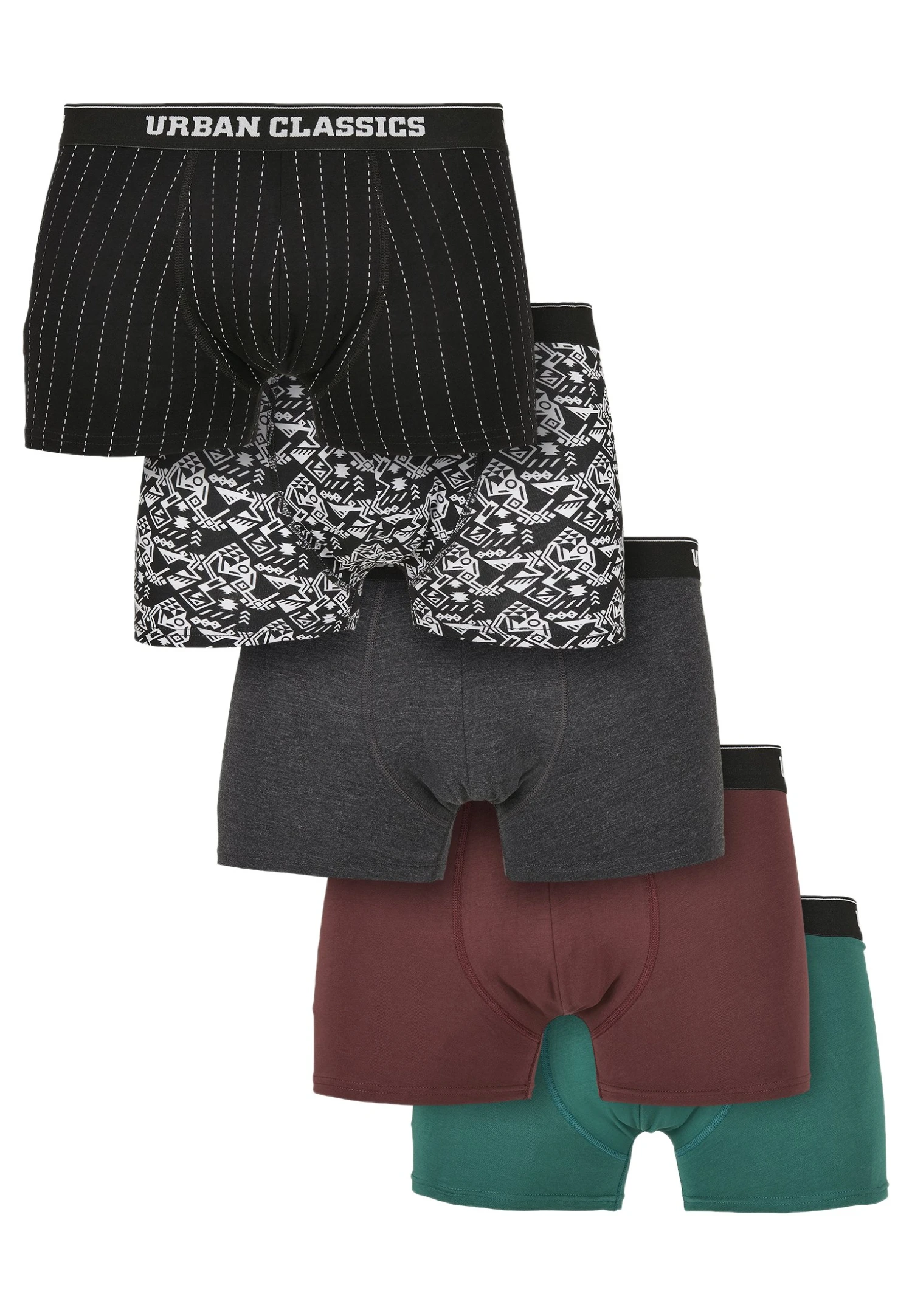 URBAN CLASSICS 5 Pack - Onderbroeken - Black/Grey/Red/Green 3 URBAN CLASSICS 5 Pack - Onderbroeken - Black/Grey/Red/Green