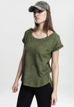 URBAN CLASSICS Ladies Long Back Shaped Spray Dye Tee - T-Shirt Basic - Olive -Urban Classics e940ca7f230942d98b58c9eeb7050916