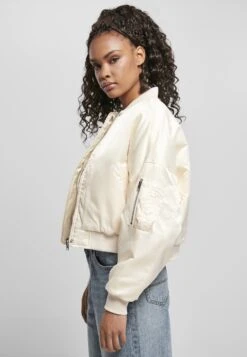 URBAN CLASSICS Ladies Short Oversized Satin Bomber Jacket - Bomberjacks - Whitesand -Urban Classics ec27e9013cf3487b89c72332c225bb9e