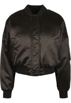 URBAN CLASSICS Ladies Short Oversized Satin Bomber Jacket - Bomberjacks - Black -Urban Classics ec89f7c878b64563bbbf688b0c5a64e7