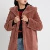URBAN CLASSICS Ladies Hooded Teddy Coat - Winterjas - Darkrose